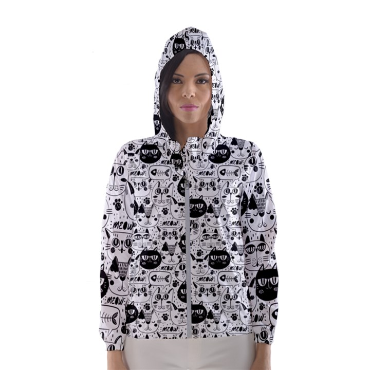 Cute Cat Faces Pattern Women s Hooded Windbreaker