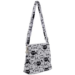 Cute Cat Faces Pattern Zipper Messenger Bag by TastefulDesigns