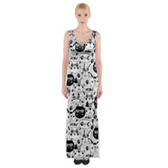 Cute Cat Faces Pattern Thigh Split Maxi Dress by TastefulDesigns