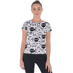 Cute Cat Faces Pattern Short Sleeve Sports Top  by TastefulDesigns