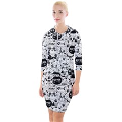 Cute Cat Faces Pattern Quarter Sleeve Hood Bodycon Dress by TastefulDesigns