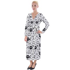 Cute Cat Faces Pattern Velvet Maxi Wrap Dress by TastefulDesigns