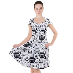 Cute Cat Faces Pattern Cap Sleeve Midi Dress by TastefulDesigns