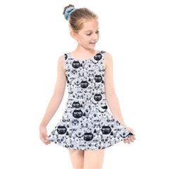 Cute Cat Faces Pattern Kids  Skater Dress Swimsuit by TastefulDesigns