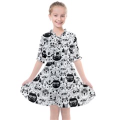 Cute Cat Faces Pattern Kids  All Frills Chiffon Dress by TastefulDesigns