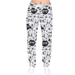 Cute Cat Faces Pattern Women Velvet Drawstring Pants