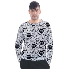 Cute Cat Faces Pattern Men s Long Sleeve Raglan Tee