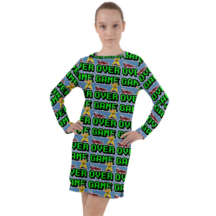 Game Over Karate And Gaming - Pixel Martial Arts Long Sleeve Hoodie Dress