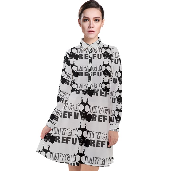 Gloomy Future  - Gas Mask And Pandemic Threat - Corona Times Long Sleeve Chiffon Shirt Dress