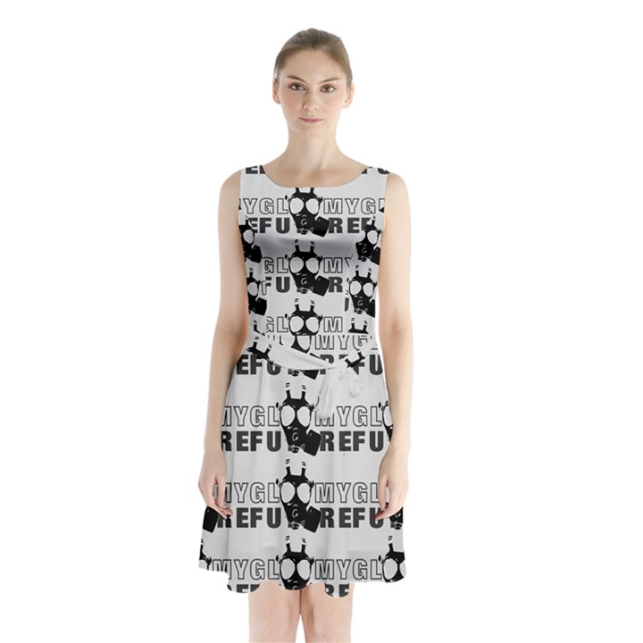 Gloomy Future  - Gas Mask And Pandemic Threat - Corona Times Sleeveless Waist Tie Chiffon Dress