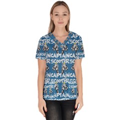 Scooter Captain - Moped And Scooter Riding Women s V-neck Scrub Top by DinzDas