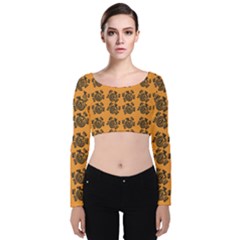 Inka Cultur Animal - Animals And Occult Religion Velvet Long Sleeve Crop Top by DinzDas