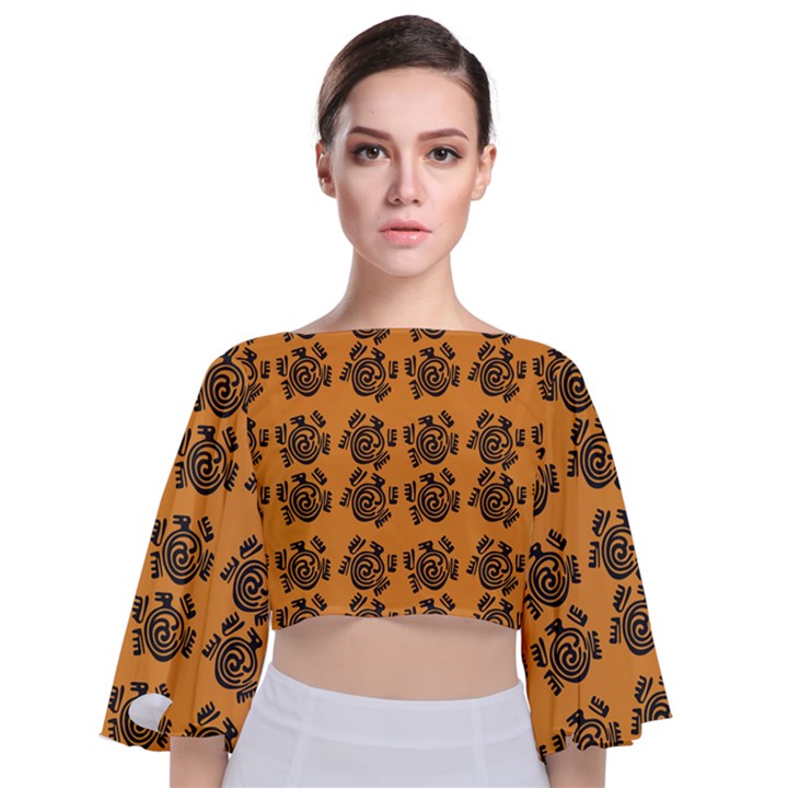 Inka Cultur Animal - Animals And Occult Religion Tie Back Butterfly Sleeve Chiffon Top