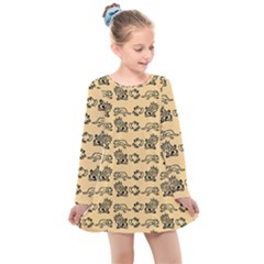 Inka Cultur Animal - Animals And Occult Religion Kids  Long Sleeve Dress by DinzDas