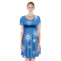 Winter Time And Snow Chaos Short Sleeve V-neck Flare Dress by DinzDas