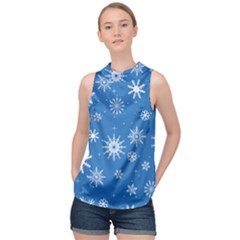 Winter Time And Snow Chaos High Neck Satin Top by DinzDas