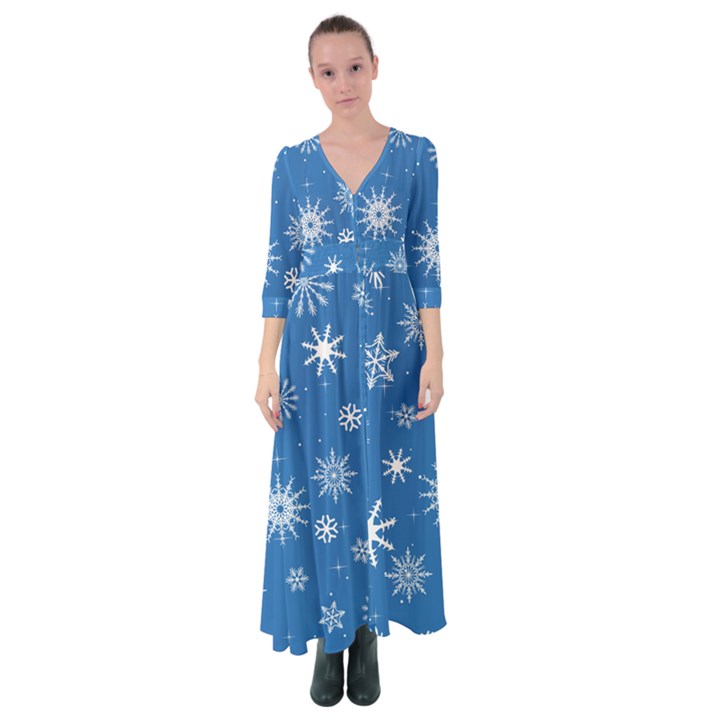 Winter Time And Snow Chaos Button Up Maxi Dress