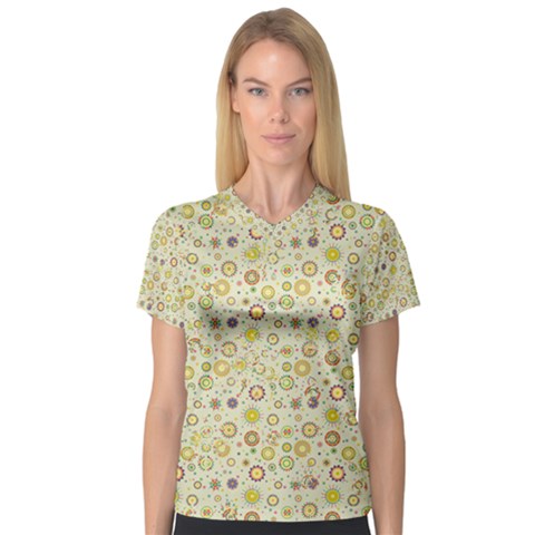 Abstract Flowers And Circle V-neck Sport Mesh Tee by DinzDas