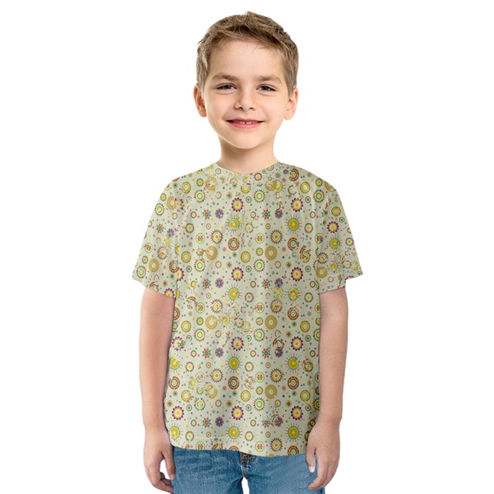 Abstract Flowers And Circle Kids  Sport Mesh Tee