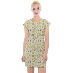 Abstract Flowers And Circle Cap Sleeve Bodycon Dress by DinzDas