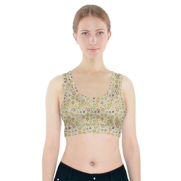 Abstract Flowers And Circle Sports Bra With Pocket