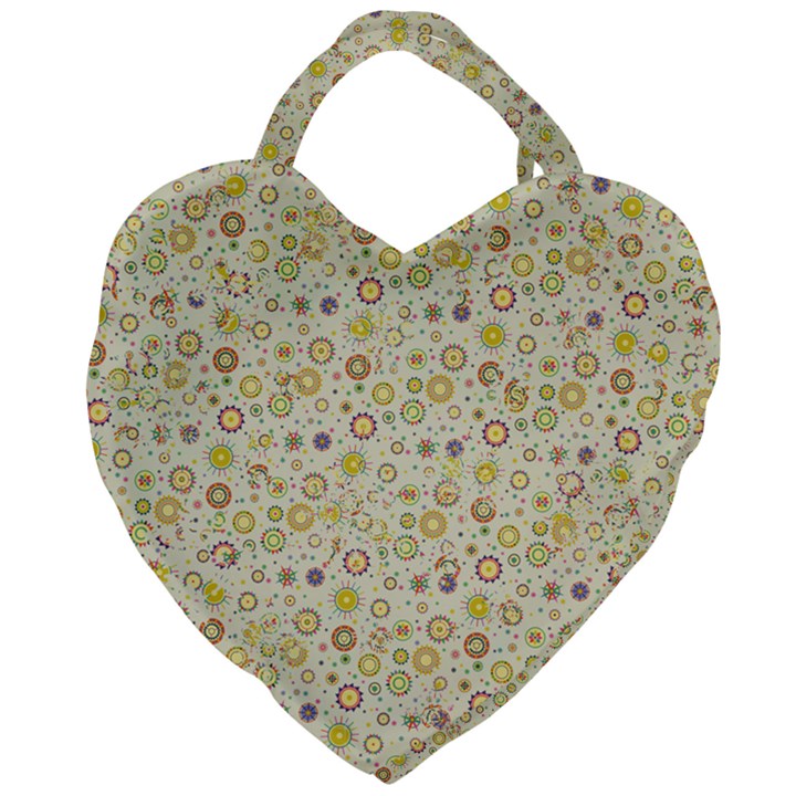 Abstract Flowers And Circle Giant Heart Shaped Tote