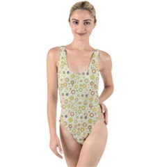 Abstract Flowers And Circle High Leg Strappy Swimsuit by DinzDas