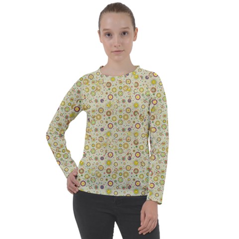 Abstract Flowers And Circle Women s Long Sleeve Raglan Tee by DinzDas