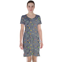 Abstract Flowers And Circle Short Sleeve Nightdress by DinzDas