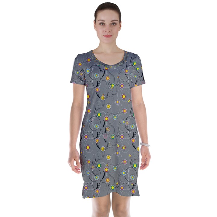 Abstract Flowers And Circle Short Sleeve Nightdress