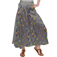 Abstract Flowers And Circle Satin Palazzo Pants by DinzDas