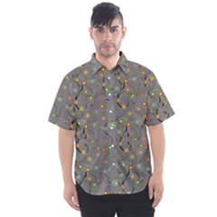 Abstract Flowers And Circle Men s Short Sleeve Shirt