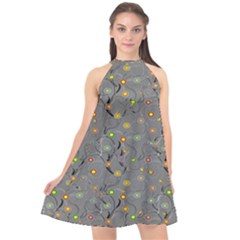 Abstract Flowers And Circle Halter Neckline Chiffon Dress  by DinzDas