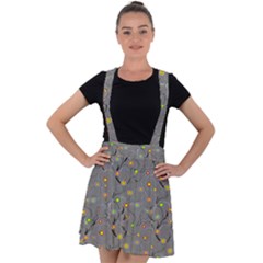 Abstract Flowers And Circle Velvet Suspender Skater Skirt by DinzDas