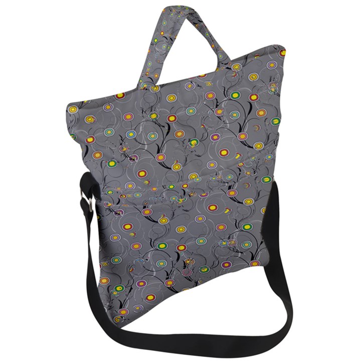 Abstract Flowers And Circle Fold Over Handle Tote Bag