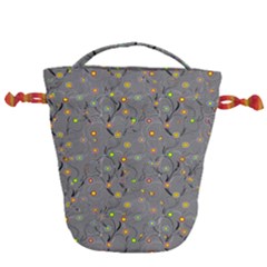 Abstract Flowers And Circle Drawstring Bucket Bag by DinzDas