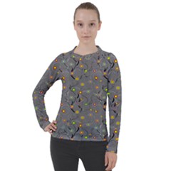 Abstract Flowers And Circle Women s Pique Long Sleeve Tee