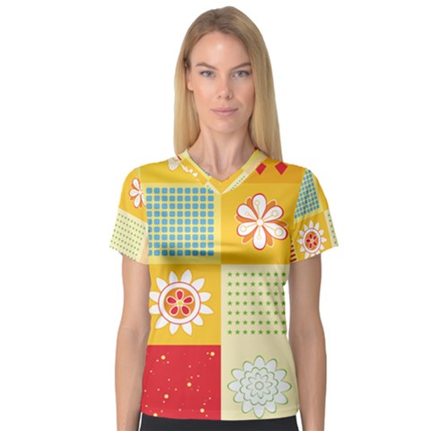 Abstract Flowers And Circle V-neck Sport Mesh Tee by DinzDas