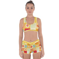 Abstract Flowers And Circle Racerback Boyleg Bikini Set by DinzDas