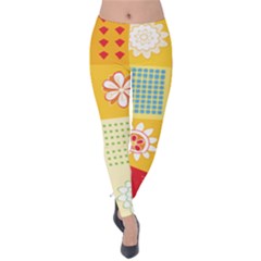 Abstract Flowers And Circle Velvet Leggings by DinzDas