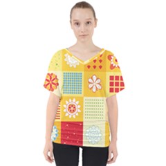 Abstract Flowers And Circle V-neck Dolman Drape Top by DinzDas