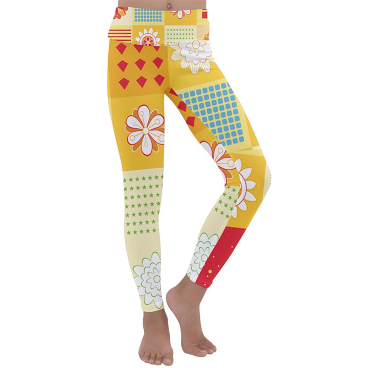 Abstract Flowers And Circle Kids  Lightweight Velour Classic Yoga Leggings