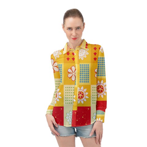 Abstract Flowers And Circle Long Sleeve Chiffon Shirt by DinzDas