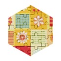 Abstract Flowers And Circle Wooden Puzzle Hexagon View1