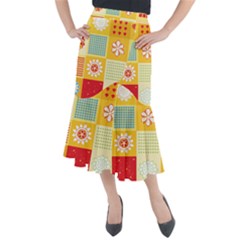 Abstract Flowers And Circle Midi Mermaid Skirt by DinzDas