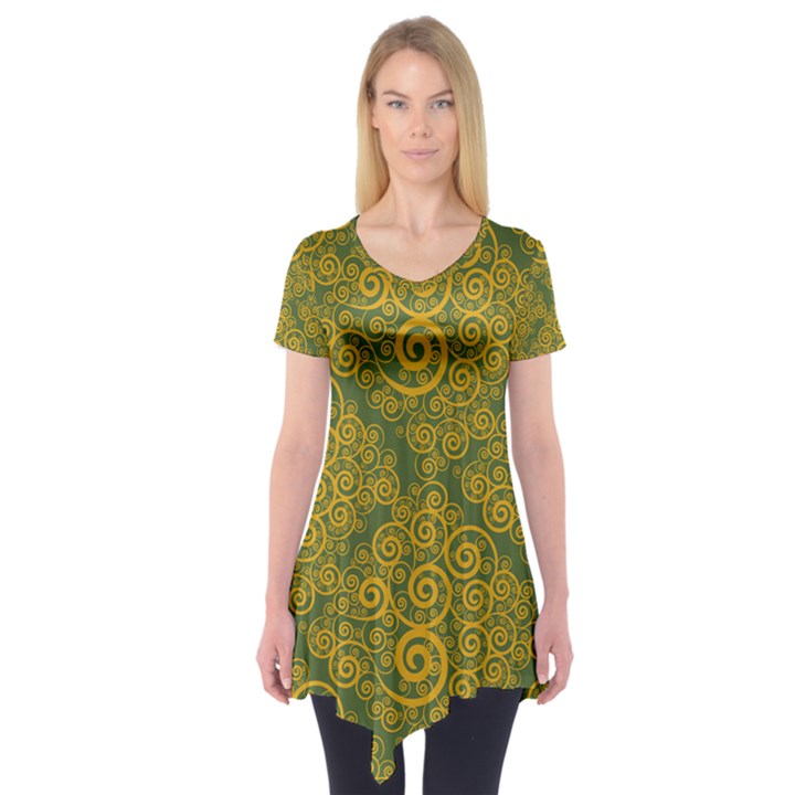 Abstract Flowers And Circle Short Sleeve Tunic 