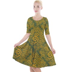 Abstract Flowers And Circle Quarter Sleeve A-line Dress by DinzDas