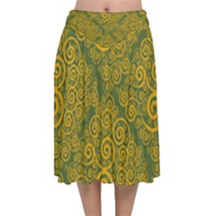 Abstract Flowers And Circle Velvet Flared Midi Skirt by DinzDas