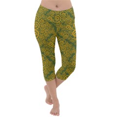 Abstract Flowers And Circle Lightweight Velour Capri Yoga Leggings by DinzDas