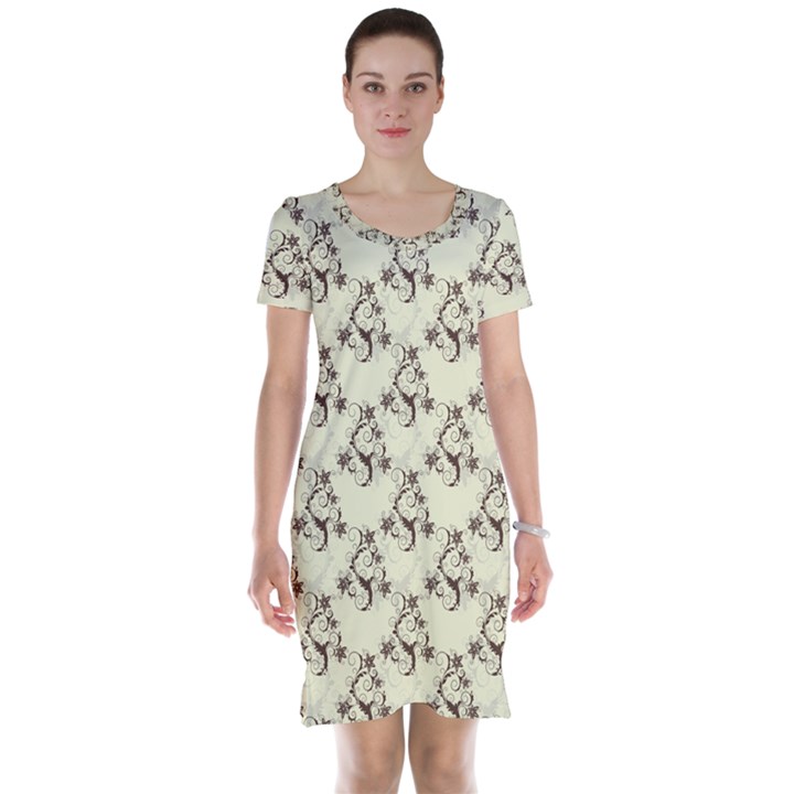 Abstract Flowers And Circle Short Sleeve Nightdress